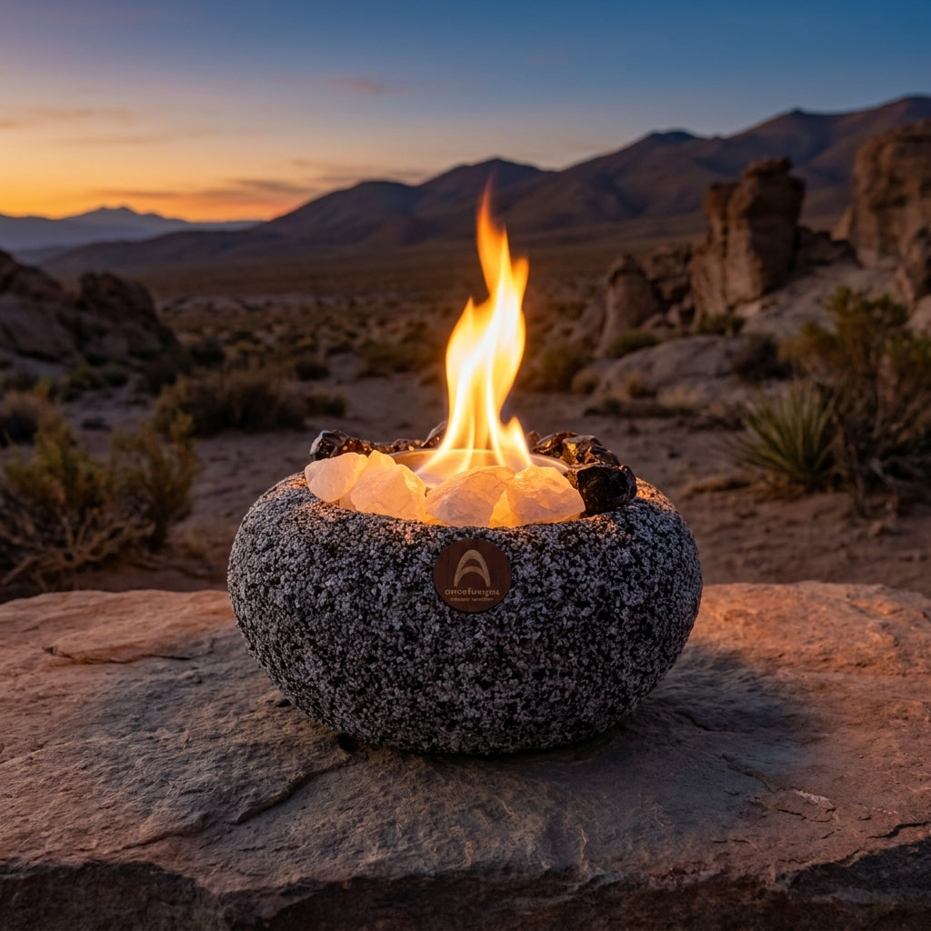 Atacama Mediano Cuarzo + Obsidiana · fogón de mesa a bioetanol hecho a mano en Chile
