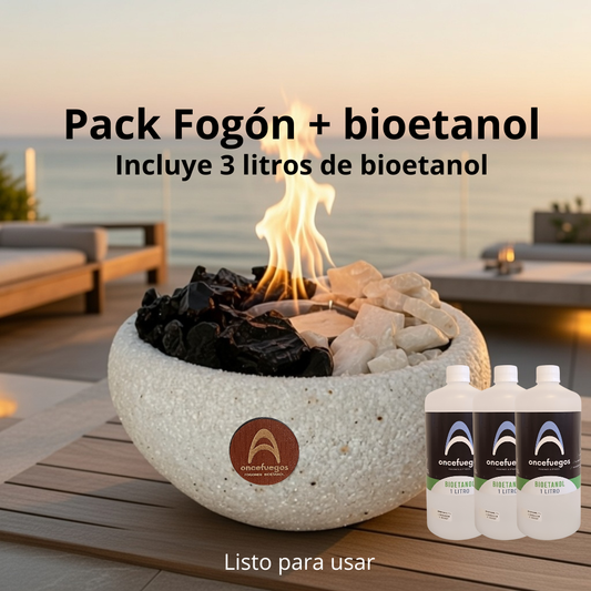 Pack Fogón Grande Cuarzo Fusión + Bioetanol 3 Litros
